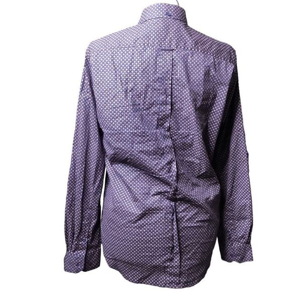 Ben Sherman Mens Button Down Shirt L Navy Blue Long Sleeve Retro Geometric Print - Picture 2 of 7